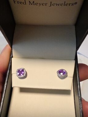 Amathyst Halo Stud Earrings
